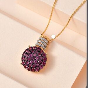 AAA Lotus Garnet and White Zircon
Cluster Pendant Necklace